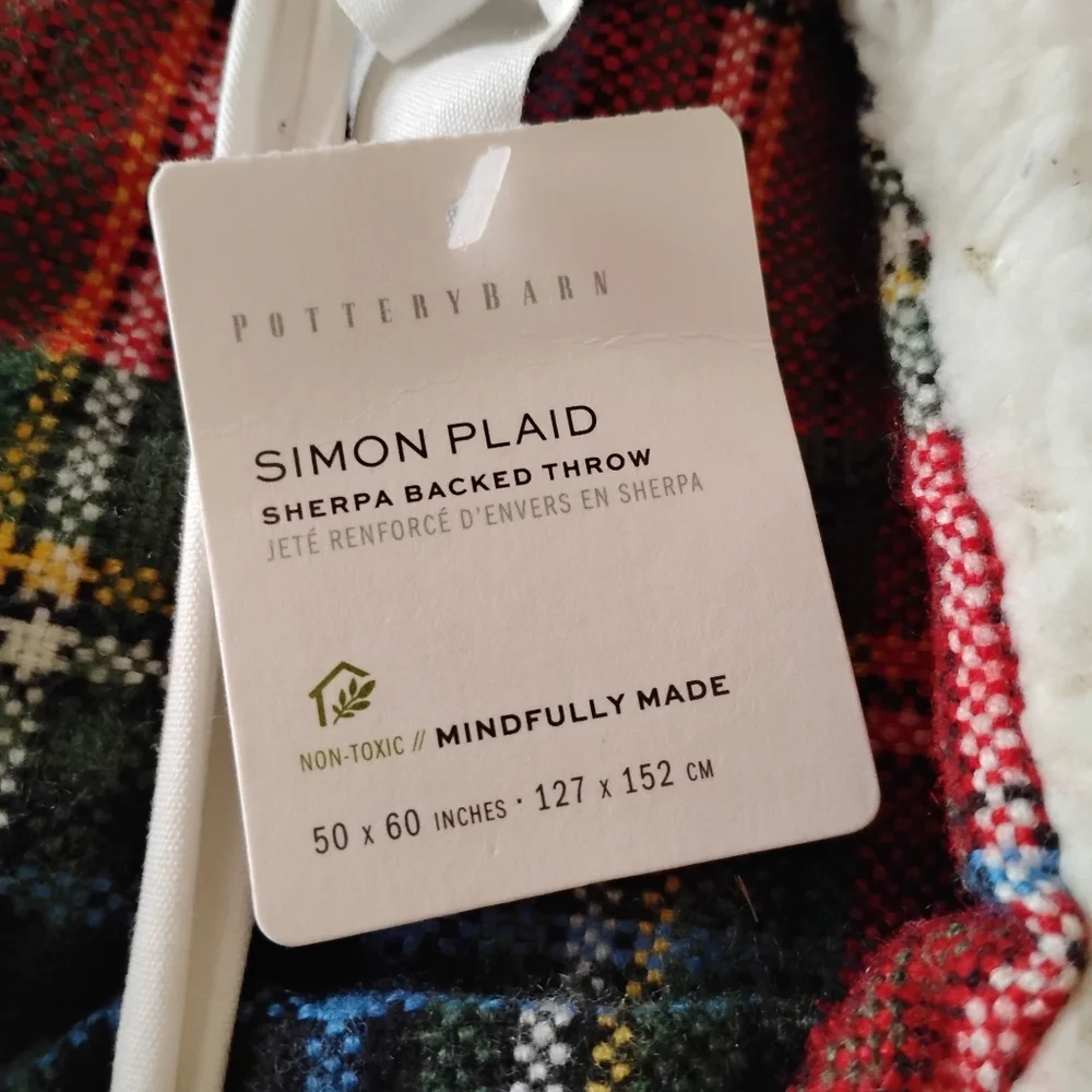 🆕 Pottery Barn Winter Simon Plaid Sherpa Throw Blanket, Red Multi, 50x60” NWT